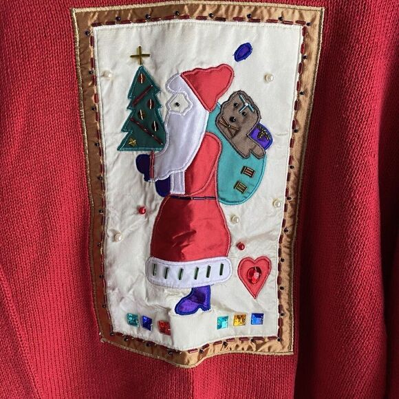 Herman Geist Sweater Women's Large Red Christmas Holiday Santa Pullover - Picture 3 of 6